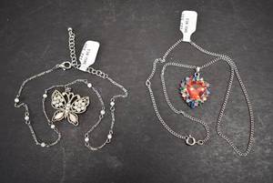 lot 1113 image: Lot of 2 Costume Jewelry Necklaces  Butterfly & Heart