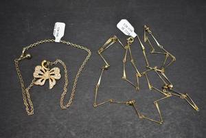 lot 1117 image: Lot of 2 Costume Jewelry Necklaces  Gold Tone