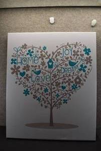 lot 2032 image: Home, Love, Joy, Dream Wall Art  White, Teal,Gray  20.5 x 24  LOCAL PICKUP ONLY