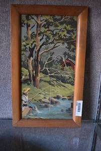 lot 8023 image: Vintage Paint By Numbers Acrylic Painting  Boy Fishing  19x11