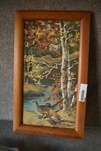 lot 8024 image: Vintage Paint By Numbers Acrylic Painting  Pheasants  19x11