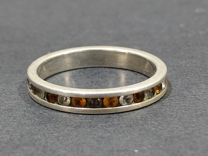 lot 3063 image: VTG Sterling Ring Amber and Clear rhinestones Size 6.25 1.8g