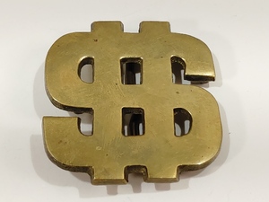 lot 3072 image: VTG Brass Belt Buckle Dollar Sign Marked Taiwan Solid Brass