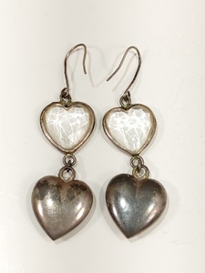 lot 3083 image: VTG Sterling Earrings Clear GlassCrystal Dangle Earrings Puffy Hearts