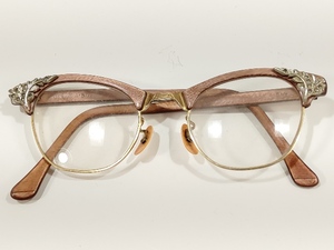 lot 3088 image: VTG 110th 12K Gold Filled Eyeglass Frames Cats Eye Brownish tone