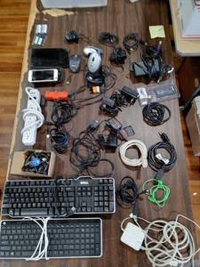 lot 5306 image: Box of Computer Components Lot  Keyboard, Memory Pieces, Cords, & Much More