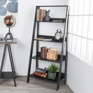 lot 61410 image: Walker Edison 4 Shelf Transitional Wood Ladder Bookcase in Black