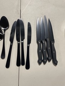 lot 61420 image: Black stainless steel dinnerware