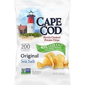 lot 2950 image: Cape Cod Potato Chips, Less Fat Original Kettle Cooked Chips, 1.5 Oz (Pack of 56)