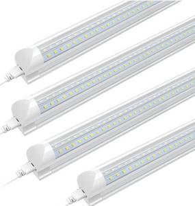 lot 2968 image: SHOPLED 6FT Linkable LED Utility Shop Lights for Garage, 54W, LED Tube Ceiling Light T8 Integrated Single Fixture, 6000K, 7020lm V Shape, Basement, Offices, Clear Lens, Plug and Play 4 Pack