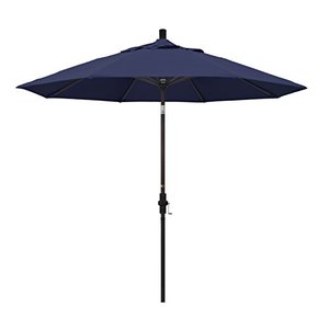lot 2970 image: California Umbrella GSCU908117-F09 9 Round Aluminum Market, Crank Lift, Collar Tilt, Bronze Pole, Navy Blue Olefin Patio Umbrella, 9-Foot