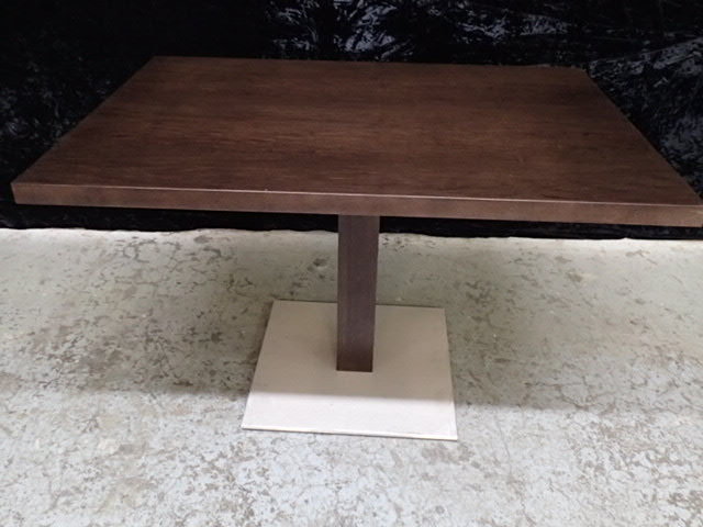 lot 9015 image: Wood Top Dining Table with Matching Stand Metal Base
