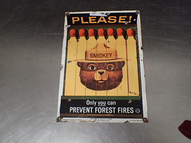 lot 9165 image: Vintage Thick Metal Smokey The Bear Sign