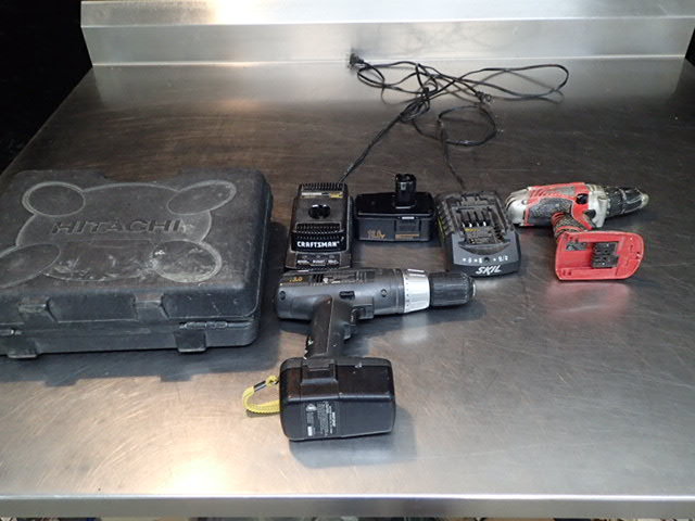 lot 9174 image: Skil Drill with Charger, Craftsman Industrial 12 Drill and Driver w (2) Batteries and Chargers and Case