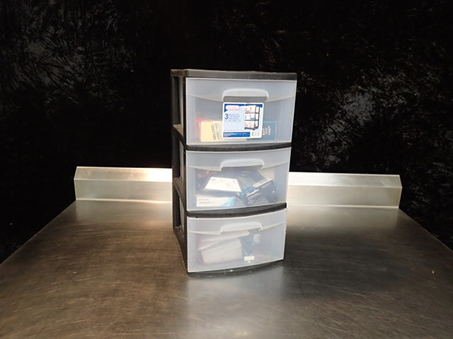lot 9181 image: Sterlite Three Drawer Storage with Contents