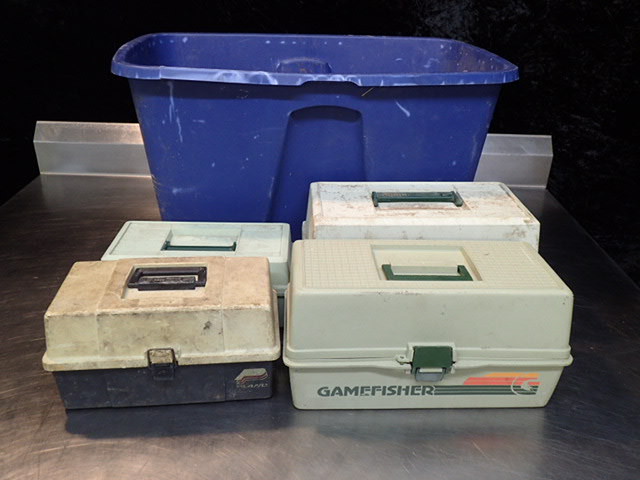 lot 9192 image: (4) Tackle Boxes and Large Tub with Contents Included