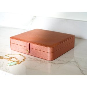 lot 7972 image: Hives and Honey Opal Large Jewelry Organizer Travel Case with Mirror in Metallic Coral