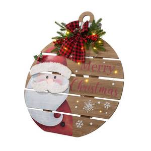 lot 7996 image: Glitzhome Lighted Round Wooden Santa Porch Decor, 30