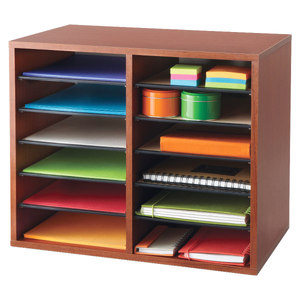 lot 8023 image: Safco Adjustable 12-Slot Wood Literature Organizer, Cherry, 1 Each (Quantity)