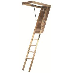 lot 8067 image: Louisville Ladder 7 - 8 9 Wood Attic Ladder- Retail$228.50