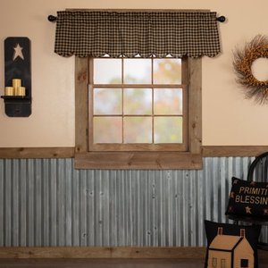 lot 8060 image: Raven Black Primitive Kitchen Curtains Black Check Rod Pocket Cotton Check 16x60 Valance