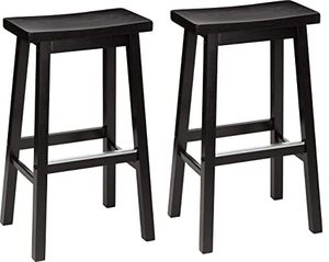 lot 7964 image: Amazon Basics Solid Wood Saddle Seat Kitchen Counter Barstool (Set Of 2) 29H Black