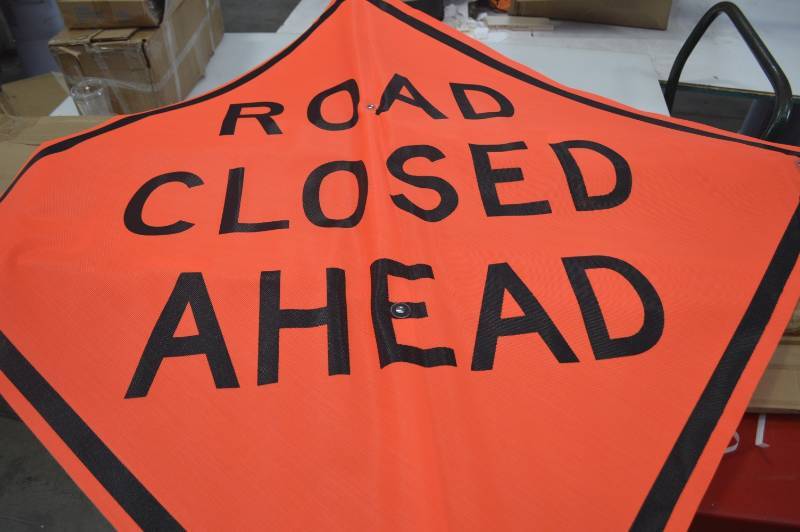 lot 2123 image: ROAD CLOSED AHEAD SIGNS