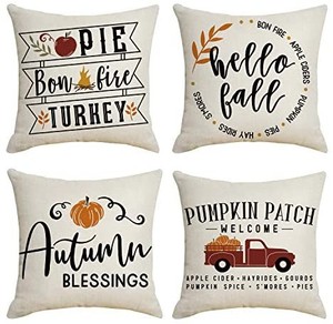 lot 4454 image: CHIMAERA Fall Pillow Covers 18��X18�� Inch Autumn Farmhouse Throw Decorative Couch Pillow Cases Thanksgiving Cotton Linen Case Pumpkin Grateful Pillow Cover for Sofa, Couch, Bed and Car (4 Packs