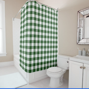 lot 4456 image: Hunter Green and White Buffalo Plaid Shower Curtain 72x72 inches