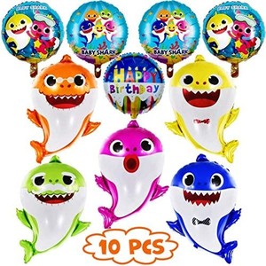 lot 4470 image: Shark Party Supplies for Baby, 26�� Helium Baby Shark Party Balloons with 5 Pcs 17�� Round Balloons, Birthday Decorations, Baby Shower Party Supplies (10 pcs