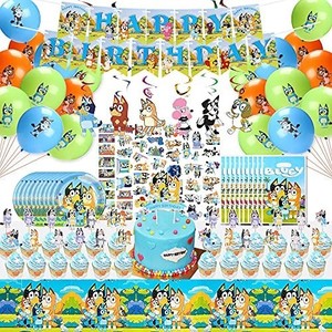 lot 4473 image: Bluey Birthday Party Supplies-133Pcs Bluey Birthday Decorations Set Include Banner, Hanging Swirl, Plate, Tablecloth, Cake Topper, Sticker��balloons, Bluey Theme Birthday Party Decorations for Kids products may vary from stock photo