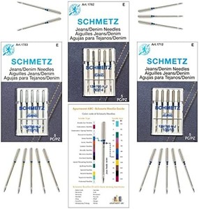 lot 4504 image: Jeans & Denim Sewing Machine Needles Variety Pack  Sizes (9014, 10016, and 11018)  Perfect for Jeans, Denim, Canva  Fits Brother, Bernina, Necchi, Juki, Janome, Kenmore, Singer varies from stock photo