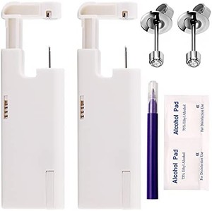 lot 4508 image: 2PCS Ear Nail Gun Disposable Aseptic Household Ear Piercing Gun Portable Ear Piercing Gun Group Ear Piercing Tools (3MM, Silver