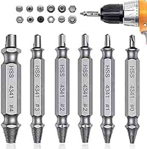 lot 4512 image: 6 PCS High Speed Steel Hexagon Socket Set Screw Removal Kit, Damaged Wire Stripping Screw Extractor Kit for Damaged Screw Extractor Kit drill not included