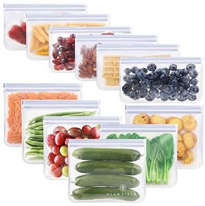 lot 4516 image: Reusable Food Storage Bags - 12 Pack Leakproof Freezer Bags(8 Reusable Sandwich Bags & 4Reusable Snack Bags) Food Grade PEVA Lunch Bags