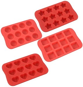 lot 4517 image: COLIBROX Silicone Baking Mold, Chocolate Molds&Candy Molds Set, Tray 4-in-1 Silicone Molds Set for Cupcakes,Muffins,Soap and Brownies-Red