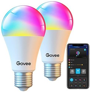 lot 4584 image: Govee Smart Light Bulbs, Dimmable RGBWW 9W LED Light Bulb 60W Equivalent, Work with Alexa & Google Assistant, No Hub Required, A19 Decorative LED Color Changing Bulbs for Bedroom Living Room(2 Pack) no instructions or remote