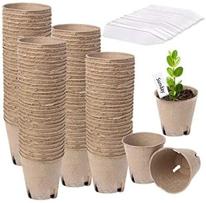 lot 4608 image: 100  Peat Pots with Plant Labels, Biodegradable Herb Seed Starter Kit for Vegetables, Fruits, Flowers, Garden Germination Nursery Pot - Planting Pots and Plastic Plant Markers