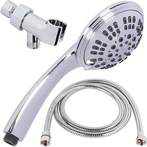 lot 4615 image: 6 Function Handheld Shower Head Kit - High Pressure, Removable Hand Held Showerhead With Hose & Mount And Adjustable Rainfall Spray, 2.5 GPM - Chrome