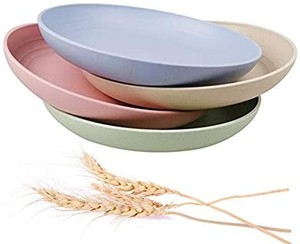 lot 4616 image: Rainmae Healthy Wheat Straw Plates 8.8��4 Pack, Non-Toxin Eco-Friendly Dishes, Dishwasher Microwave Safe Plates, Reusable Plate for Fruit Snack Container, for Kids,Toddler & Adult