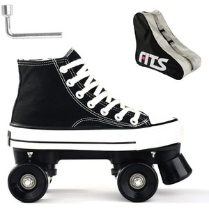 lot 4619 image: Canvas Roller Skates for Women Men Adjustable Canvas Double Row Roller Skates with High Top Shoe Style for IndoorOutdoor