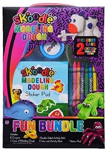 lot 4656 image: Skoodle Art Activity Set For Kids - Assorted 8 washable markers, 4 Cans of Dough, 1 Double Sided Activity Mat, 1 Color and Activity book,  Fun Bundle for Gift - Exciting School Supplies- Age 3 and up