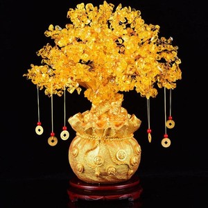 lot 4706 image: 7.4 Inch Money Tree,Feng Shui Bonsai for Fortune Money Good Luck,Citrine Gemstone Tree for DIY Home Office Decor wrapped in news paper from China