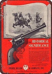 lot 4712 image: Tin Sign Sturm Ruger & Company .357 Magnum Blackhawk Reproduction Metal Sign 12x16 inches