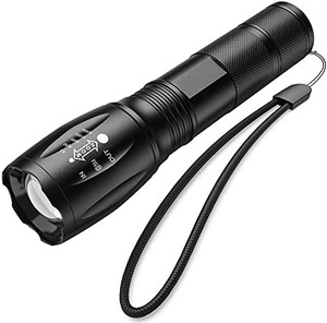 lot 7575 image: LED Tactical Flashlight S1000, Handheld Flashlights 5 Modes, Zoomable, Water Resistant - Best CampingOutdoorHikingFlashlightsEmergency (Batteries Not Included), Black (SM-FL100-S1