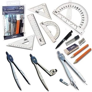 lot 7581 image: Mr. Pen Geometry Set with 6 Inch Swing Arm Protractor, Divider, Set Squares, Ruler, Compasses and Protractor, 15 Piece Set