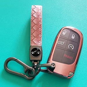 lot 7584 image: Key Fob Case Cover Holder for Jeep Dodge��Grand Cherokee Renegade Chrysler 200 300 RAM Durango Challenger Journey Dart Fiat, Remote Accessories Protector(3 4 5-Button, Pink) Jeep on the keychain