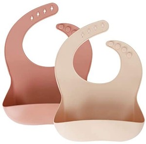 lot 7601 image: Silicone Baby Bibs, Socub Comfortable Waterproof Silicone Bibs for Baby Girl, BPA Free, with Food Catcher Pocket, 2 pack grey and peach