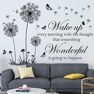 lot 7615 image: Dandelion Wall Decal Stickers Inspirational Wall Decals Quotes Motivational Sayings Wall Sticker Flying Butterfly Flower Wake Up Wall Decals Living Room Bedroom TV Background Outdoor Wall Art Decor