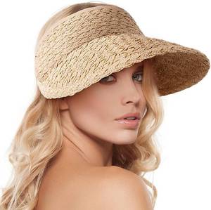 lot 4725 image: Womens Wide Brim Sun Hats Roll-up Foldable Straw Golf Visor Hat